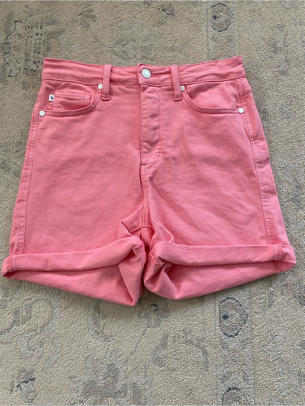 Judy Blue Tummy Control High Waist Cuffed Shorts Medium Bright Pink White